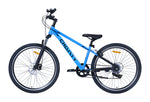 Blaues Mountainbike von der Seite