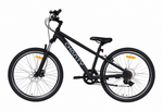 Schwarzes Mountainbike von der Seite