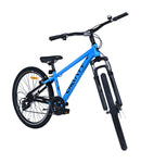 Blaues Fahrrad schräg von vorne