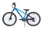 Blaues Fahrrad in der Seitenansicht