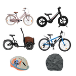 Verschiedene Kinderfahrräder und Zubehör