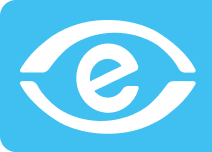 Blaues Logo mit Auge.