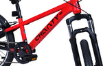 Rotes Fahrrad mit schwarzer Federgabel