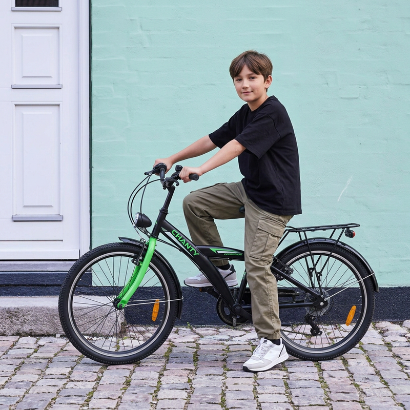 CHANTY Roader 24" Schwarzes & Grünes Jungenfahrrad | 7 Gänge |