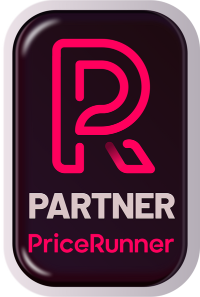PriceRunner Partner Logo auf dunklem Grund